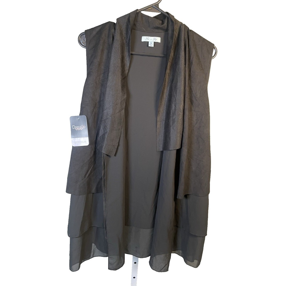 She + Sky Layered Vest Women's Medium Black Whimsigoth Emo Witchy Officecore